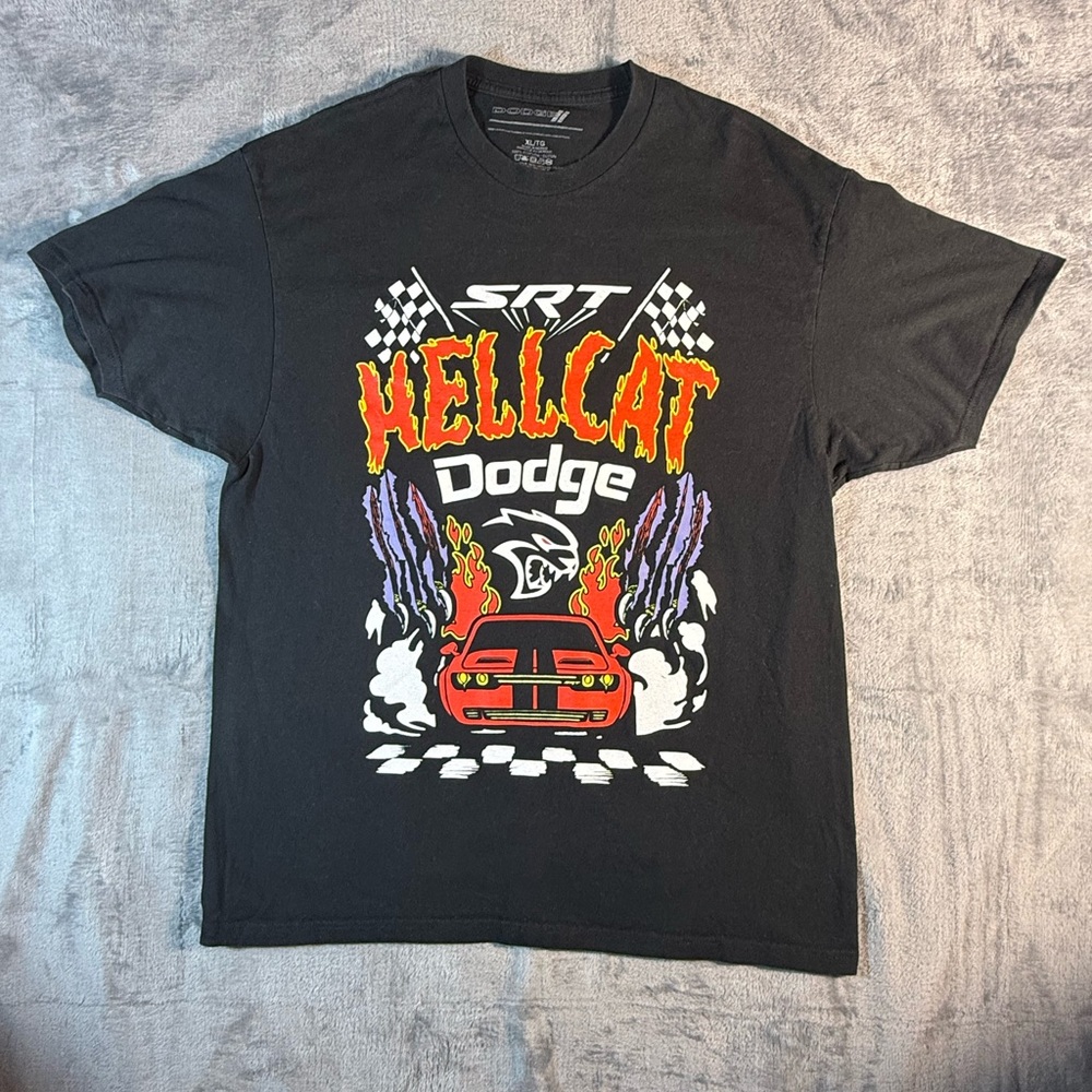 Dodge SRT Hellcat Graphic T Shirt XL Black Muscle Car Racing Flames Muscle Shirt